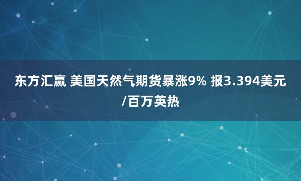 东方汇赢 美国天然气期货暴涨9% 报3.394美元/百万英热